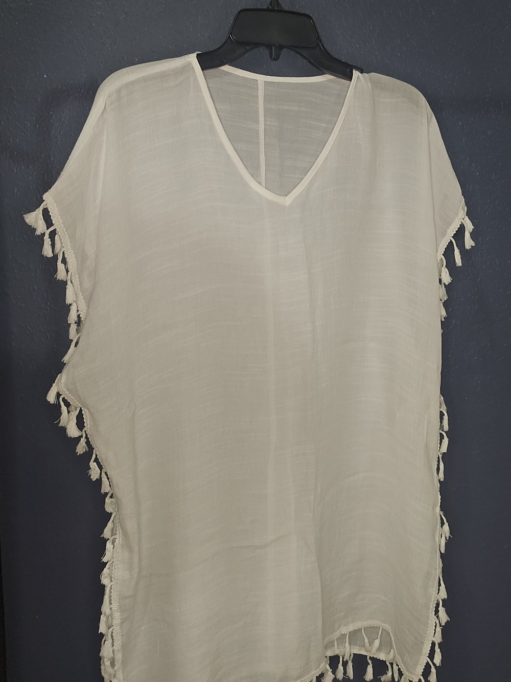 SHEIN Cream Tassel-Trim Swim Coverup
